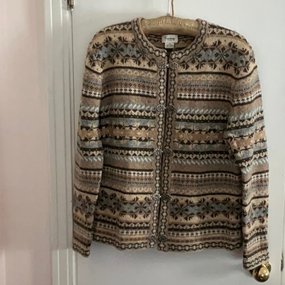 Cambridge Dry Goods Brown Tan Gray Fair Isle Cardigan M